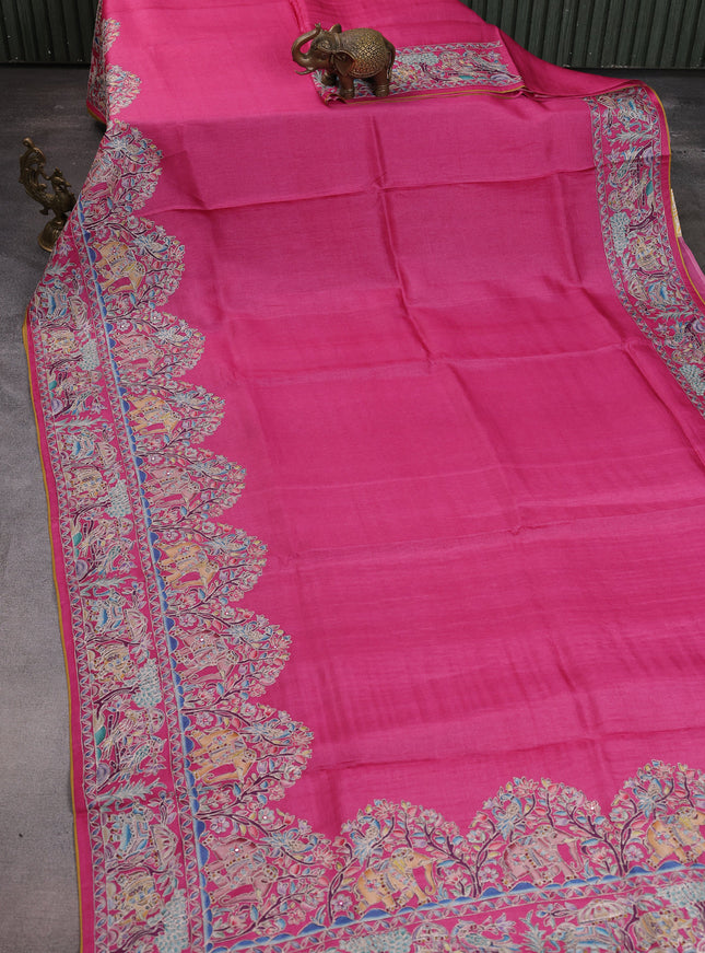 Pink Tussar Silk Saree
