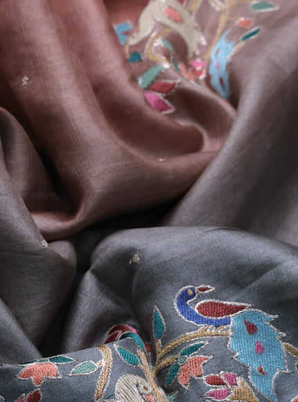 Peach -Grey Tussar Silk Saree