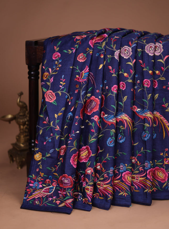 Dark Blue Tussar Silk Saree