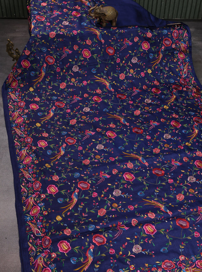 Dark Blue Tussar Silk Saree
