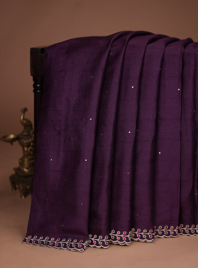Wine Tussar Silk Saree