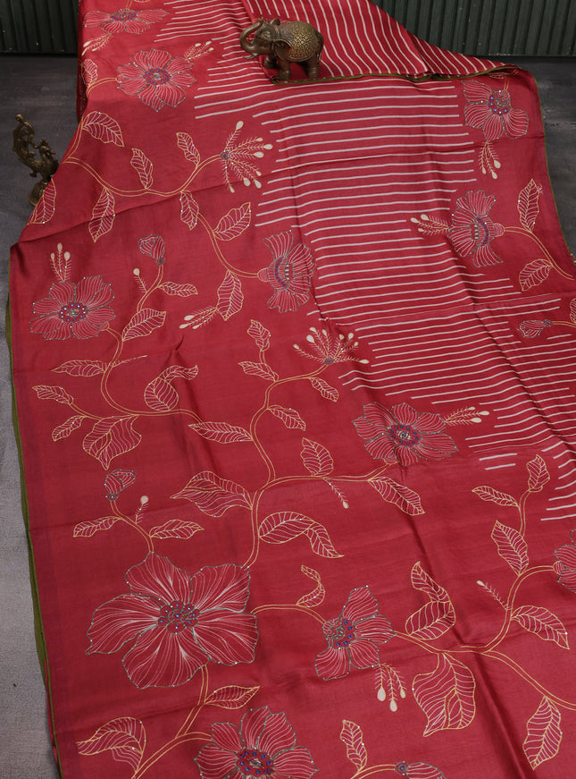 Maroon Tussar Silk Saree