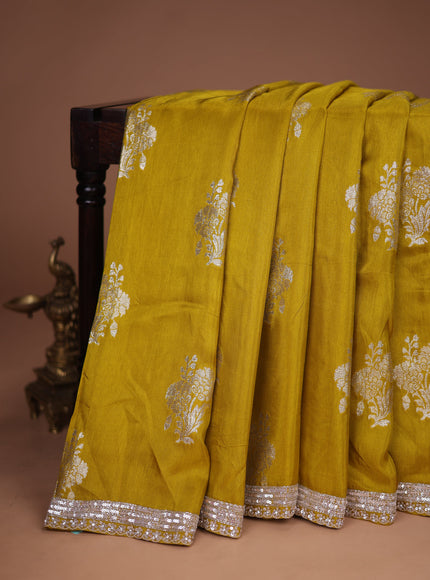 Lime Yellow Banarasi Silk Saree With Embroidered Readymade Blouse