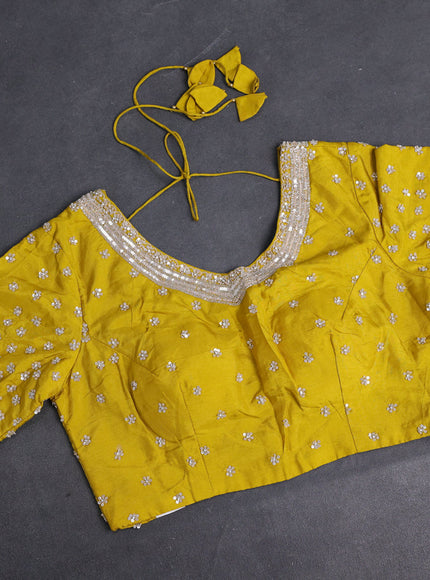 Lime Yellow Banarasi Silk Saree With Embroidered Readymade Blouse