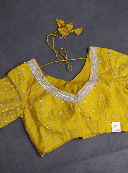 Lime Yellow Banarasi Silk Saree With Embroidered Readymade Blouse