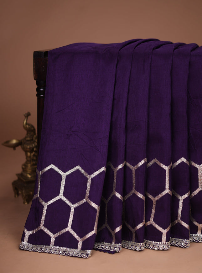 Violet Banarasi Silk Saree With Embroidered Readymade Blouse