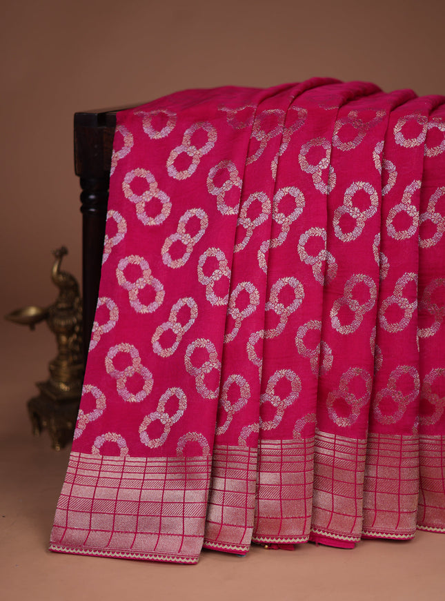 Pink Banarasi Silk Saree With Embroidered Readymade Blouse