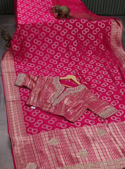 Pink Banarasi Silk Saree With Embroidered Readymade Blouse