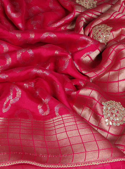 Pink Banarasi Silk Saree With Embroidered Readymade Blouse