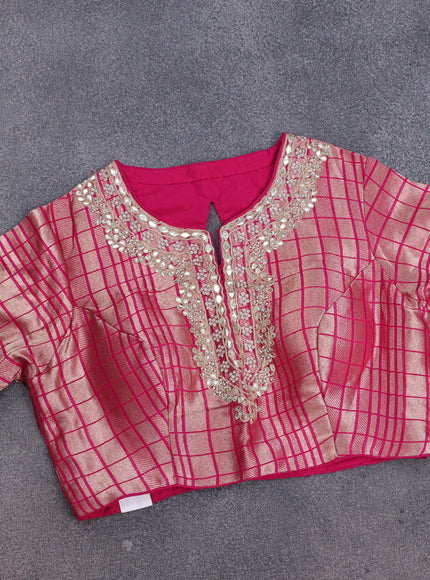 Pink Banarasi Silk Saree With Embroidered Readymade Blouse