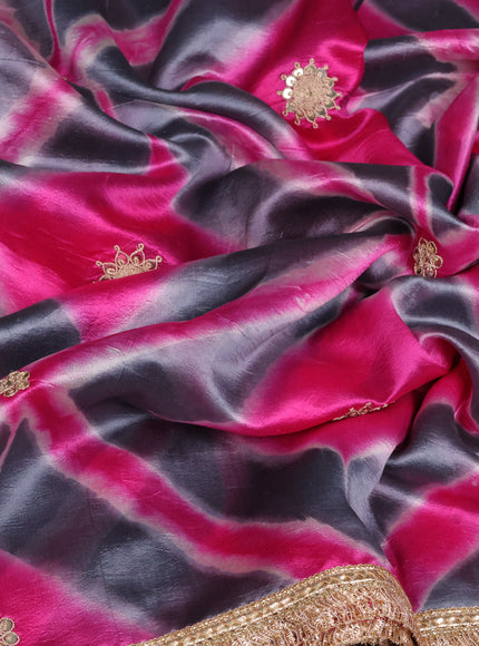 Grey-Pink Tussar Silk Saree With Embroidered Readymade Blouse