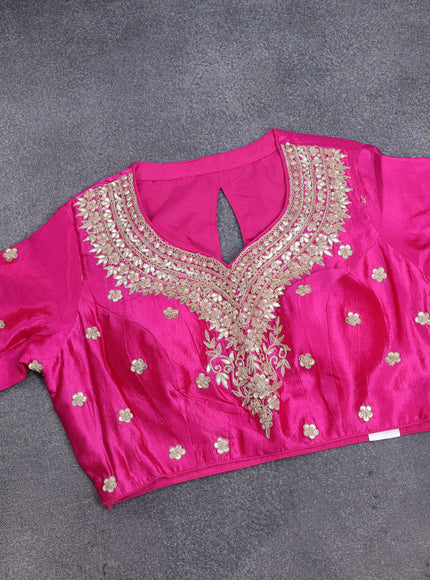 Grey-Pink Tussar Silk Saree With Embroidered Readymade Blouse