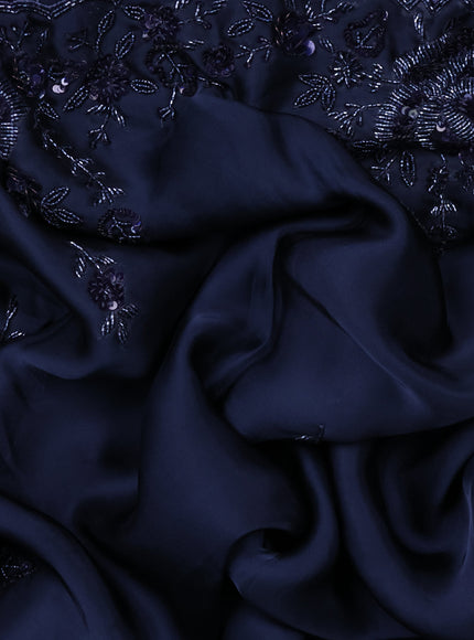 Peacock Blue Satin Silk Saree With Embroidered Readymade Blouse
