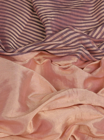 Peach -Pink Tissue Silk Saree With Embroidered Readymade Blouse
