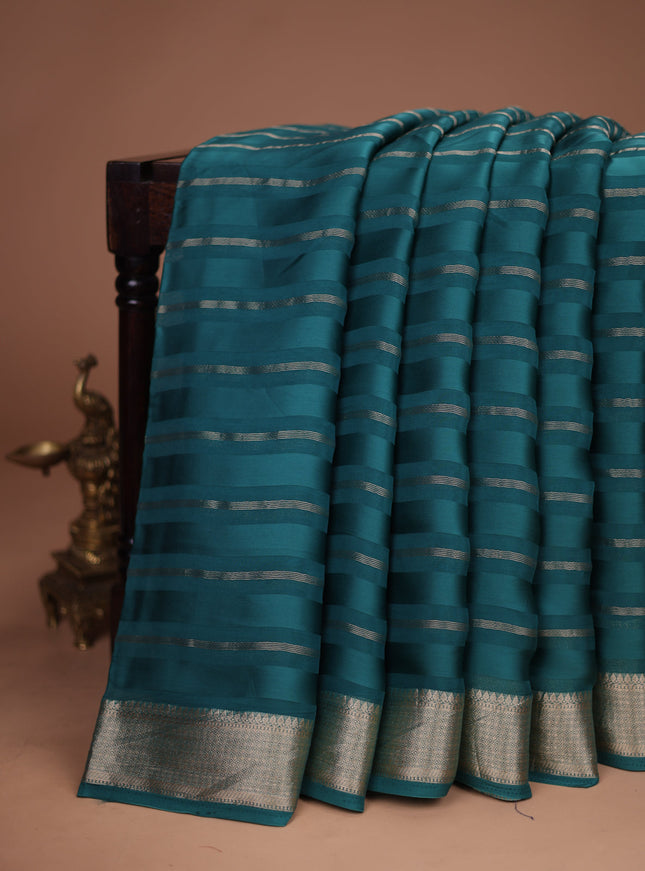 Peacock Green Satin Organza Silk Saree With Embroidered Readymade Blouse