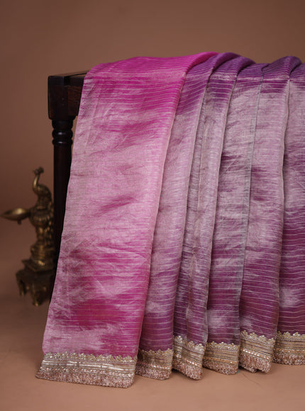 Lavender-Pink Tissue Silk Saree With Embroidered Readymade Blouse