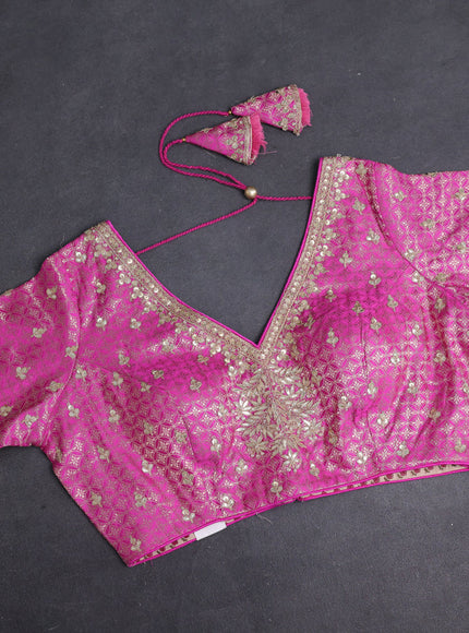 Lavender-Pink Tissue Silk Saree With Embroidered Readymade Blouse