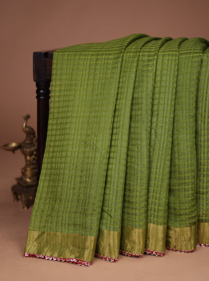 Green-Red Tussar Silk Saree With Embroidered Readymade Blouse