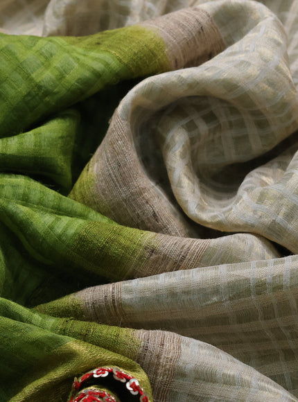 Green-Red Tussar Silk Saree With Embroidered Readymade Blouse