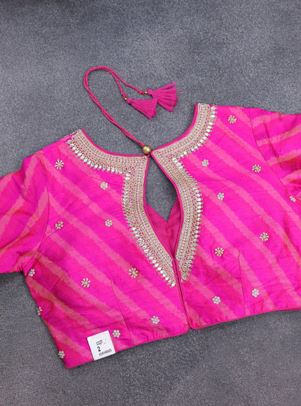 Teal Green-Pink Raw Silk Saree With Embroidered Readymade Blouse