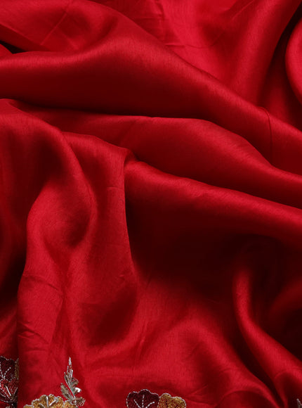 Red Tussar Silk Saree With Embroidered Readymade Blouse