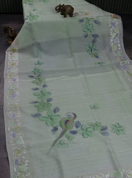 Pastel Green - Cream Organza Silk Saree