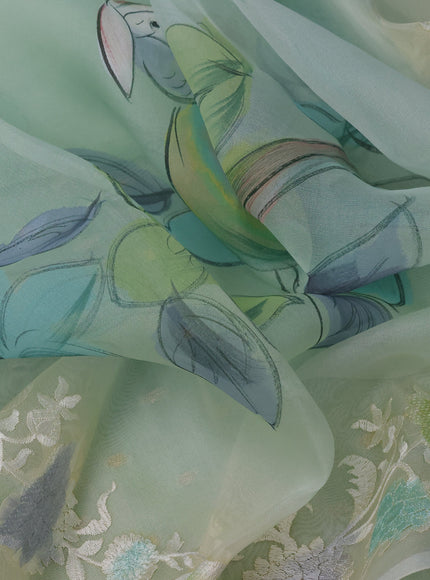 Pastel Green - Cream Organza Silk Saree