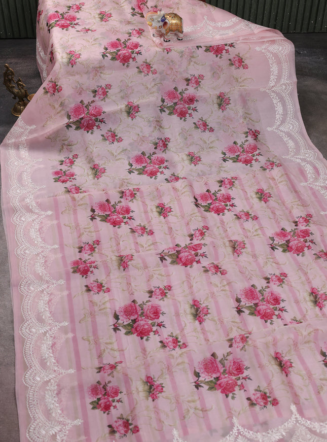 Baby Pink Organza Silk Saree