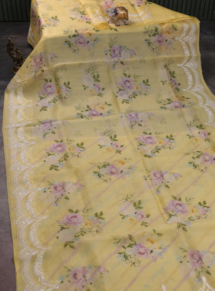 Pale Yellow Organza Silk Saree
