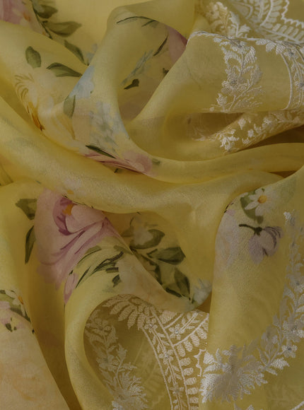 Pale Yellow Organza Silk Saree