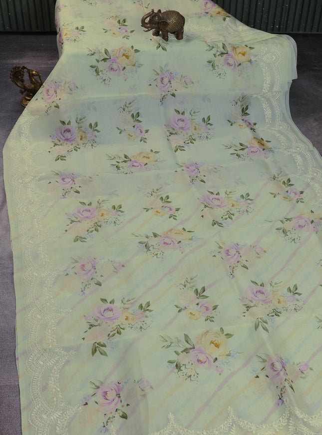 Mild Pista Green Organza Silk Saree