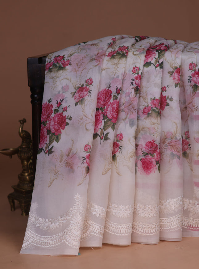 Off White Organza Silk Saree