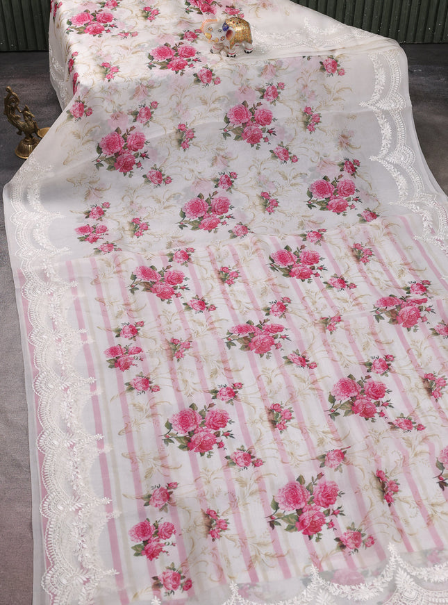 Off White Organza Silk Saree