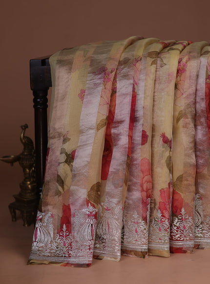 Pale Yellow Organza Silk Saree