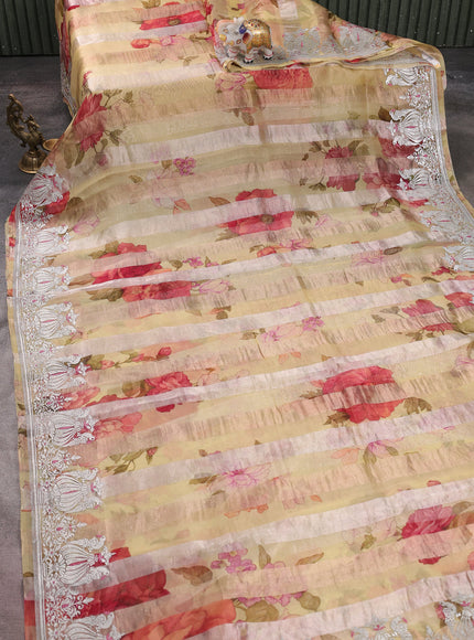 Pale Yellow Organza Silk Saree