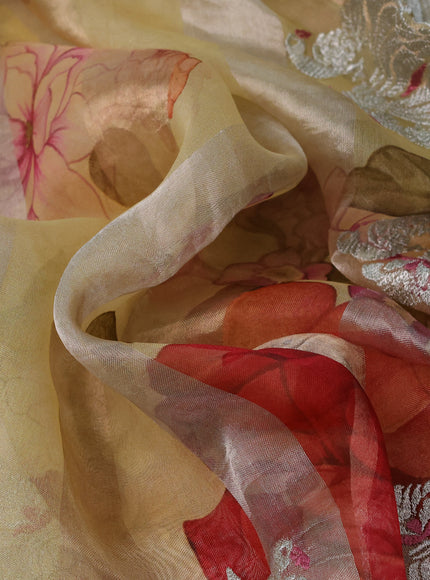 Pale Yellow Organza Silk Saree