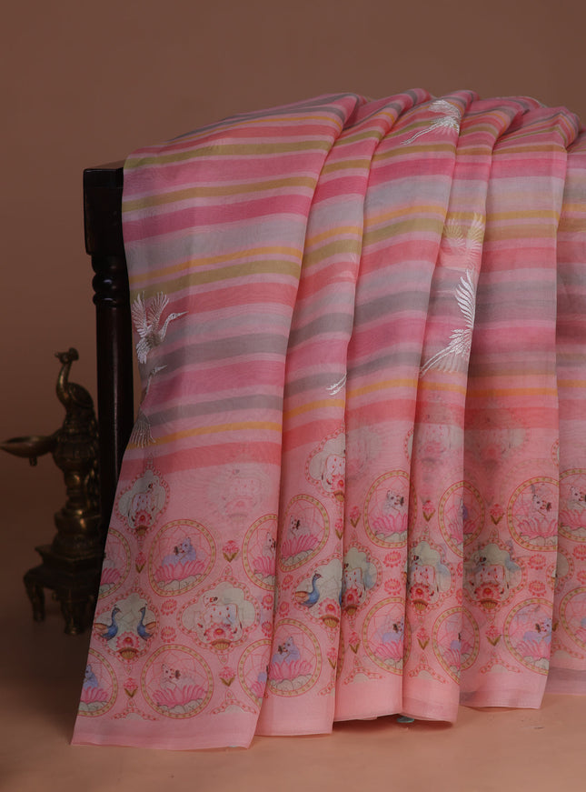 Peach Organza Silk Saree