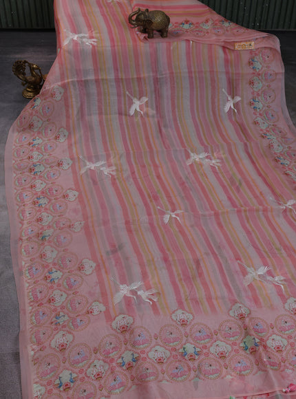 Peach Organza Silk Saree