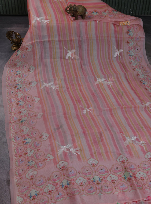 Peach Organza Silk Saree