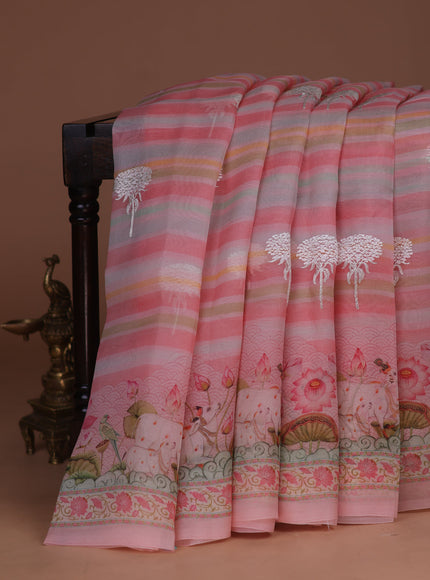 Peach Organza Silk Saree
