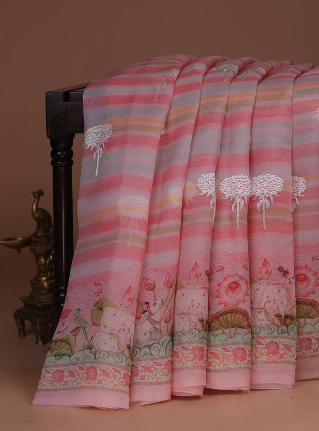Peach Organza Silk Saree