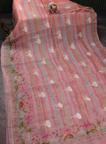 Peach Organza Silk Saree