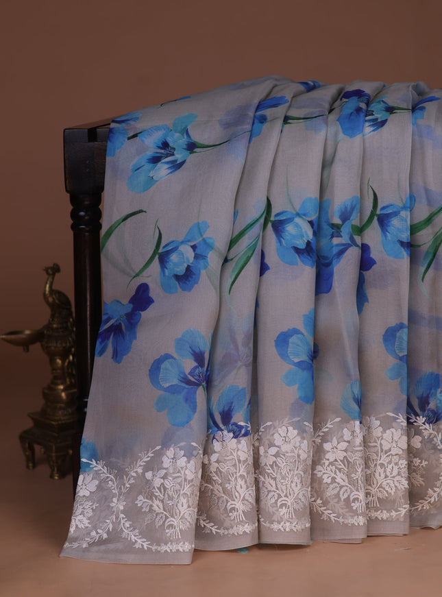 Pastel Grey Organza Silk Saree