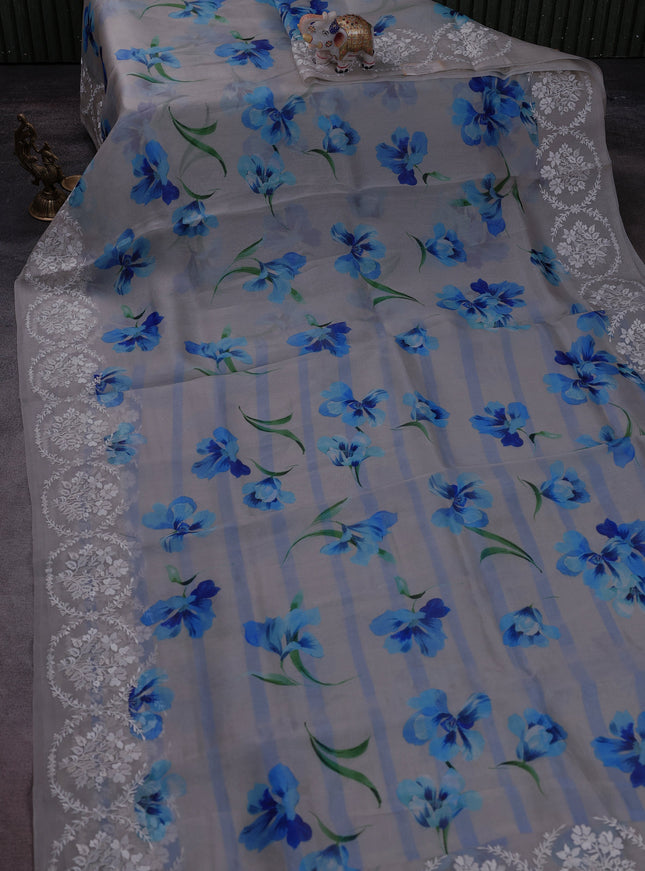 Pastel Grey Organza Silk Saree