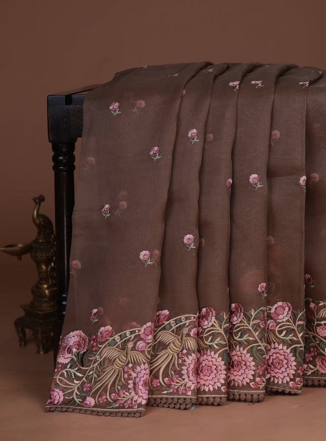 Brown Organza Silk Saree
