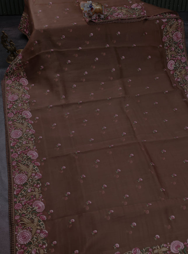 Brown Organza Silk Saree