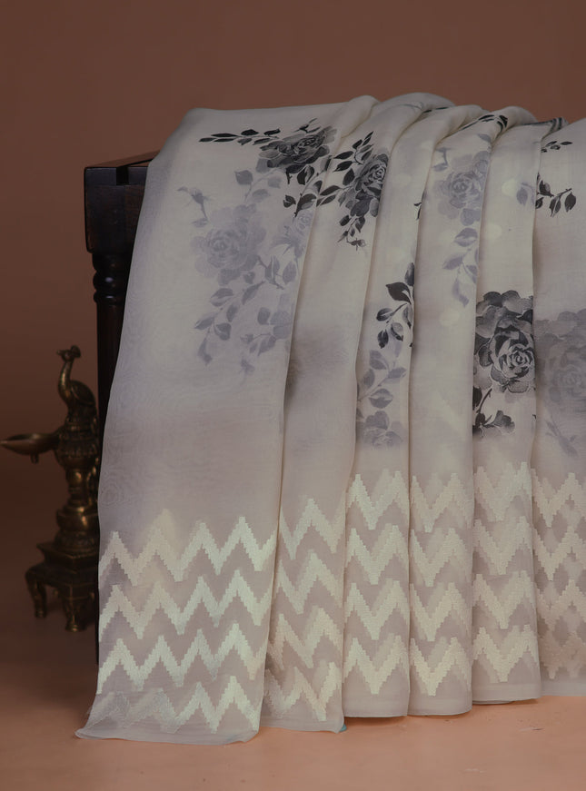 Cream Organza Silk Saree