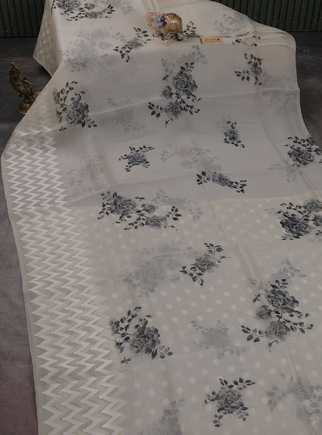 Cream Organza Silk Saree