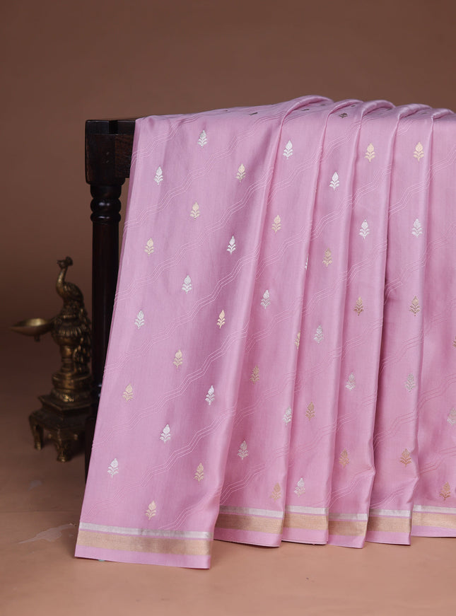 Baby Pink - Red Banarasi Mushru Silk Saree