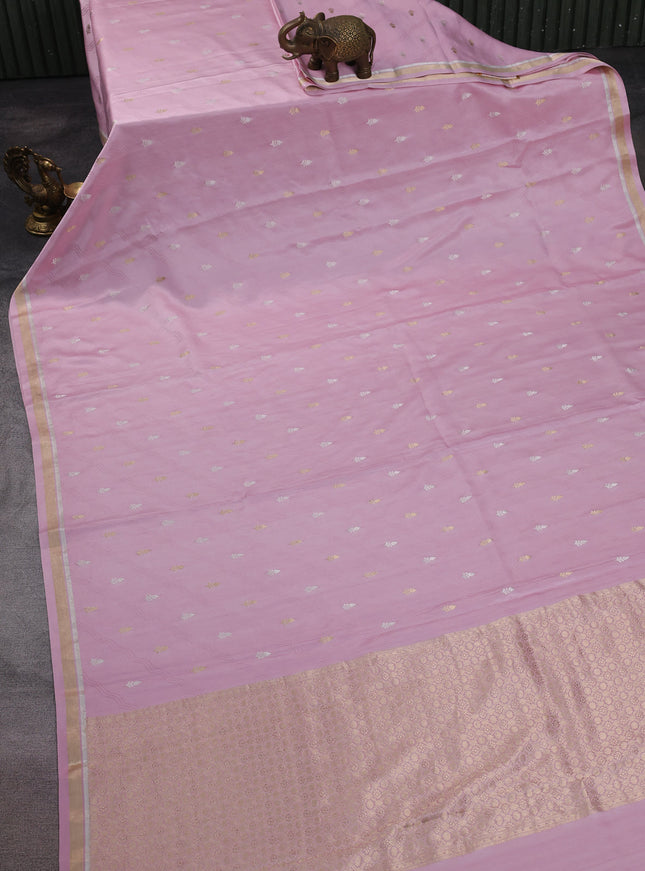Baby Pink - Red Banarasi Mushru Silk Saree